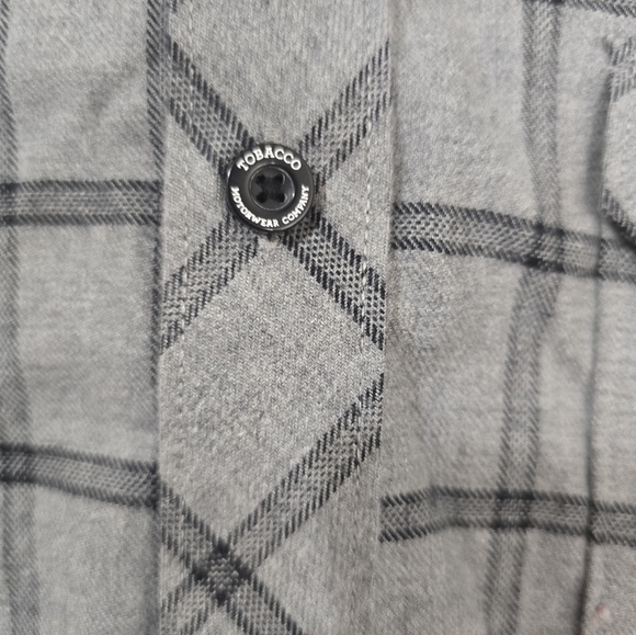 Tobacco Motorwear Co. Flannel Hellfire Gray Plaid Button Up Men's Large - Picture 6 of 11